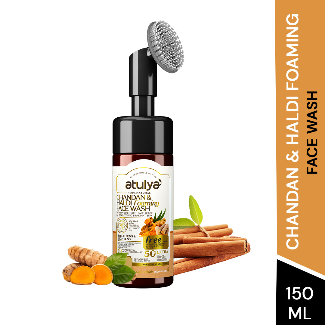 Atulya Haldi & Chandan Foaming Face Wash with Built-In Silicone Brush for Brightening - 150ml view 2
