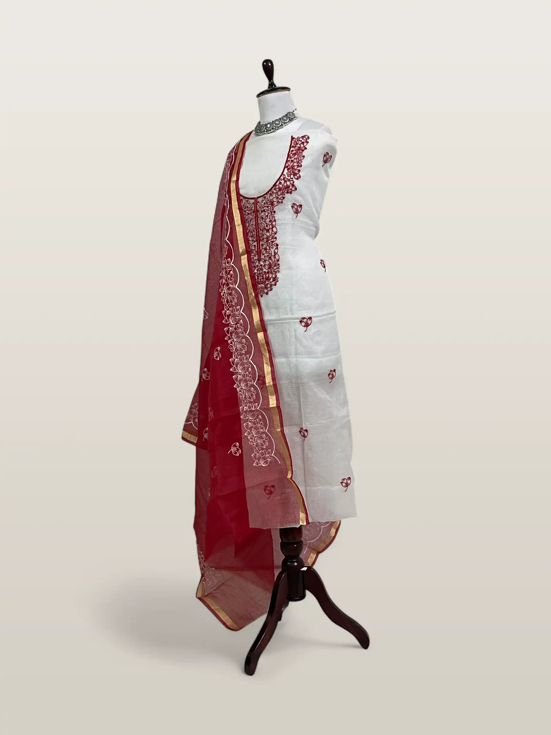 Kota Doria Dress Material Maroon Red Floral Yoke view 2