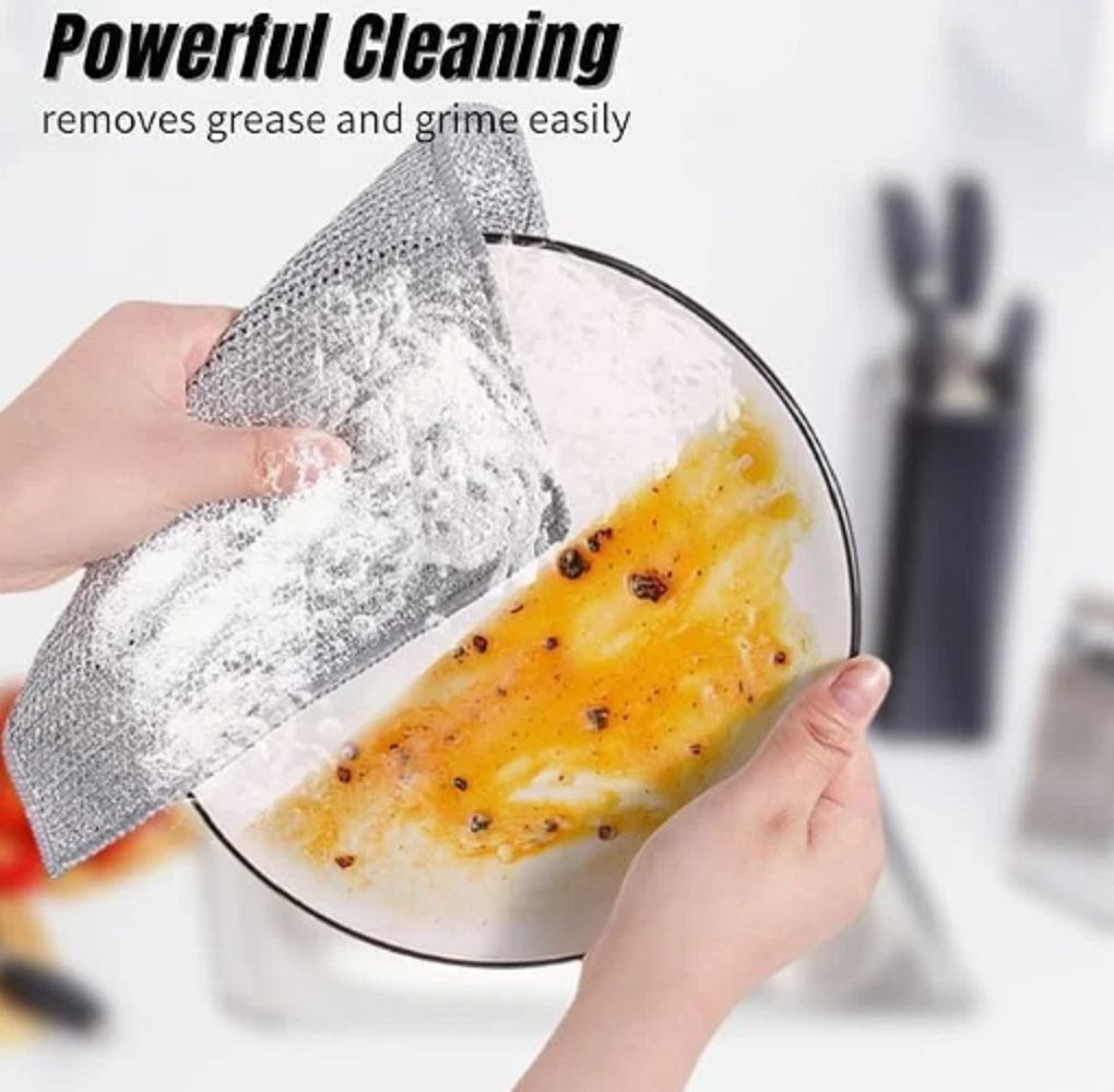 QINPIN Dual-Layer Mesh Dishcloth - Durable Non-Scratch Wire Kitchen Cleaning Cloth Wet and Dry Steel Cleaning Cloth (Pack of 5) view 2