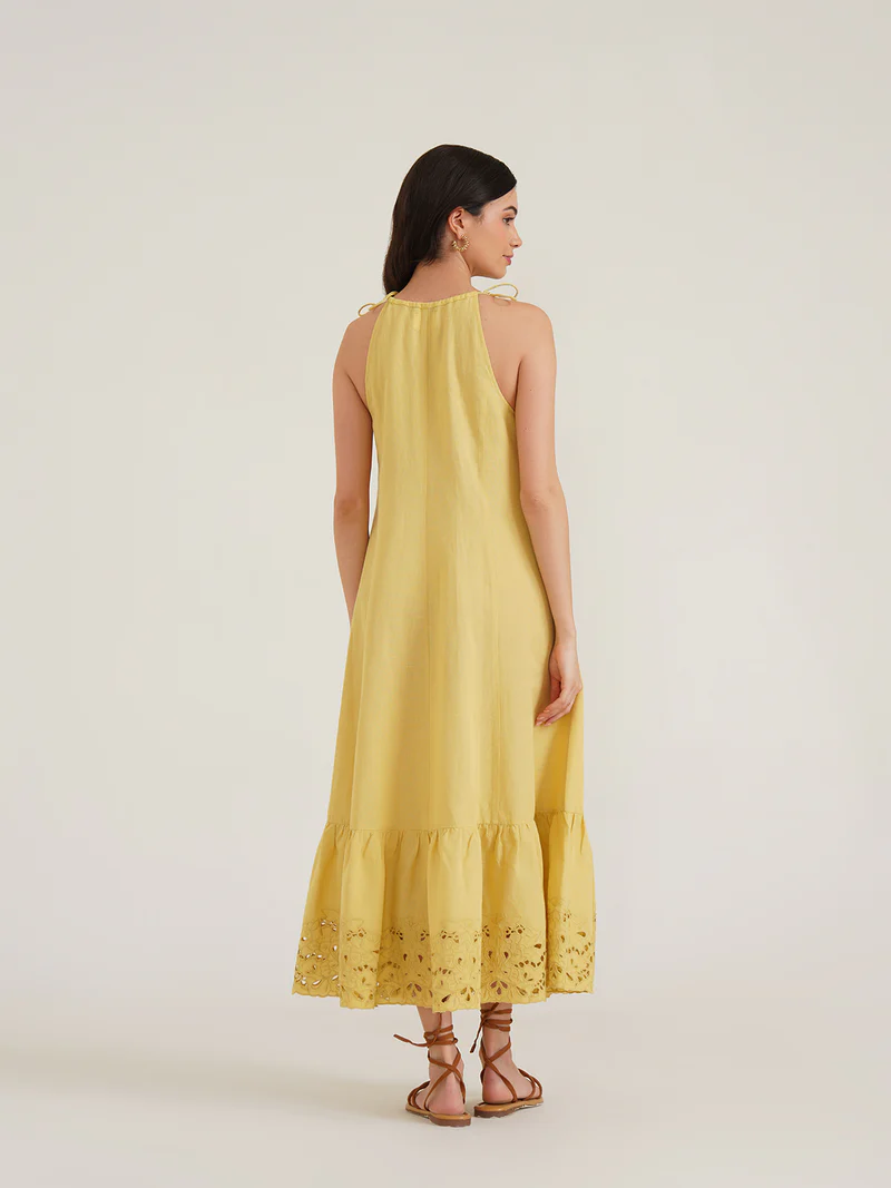 ANAHIT - Organic Cotton Linen Maxi Dress with Embroidery view 2