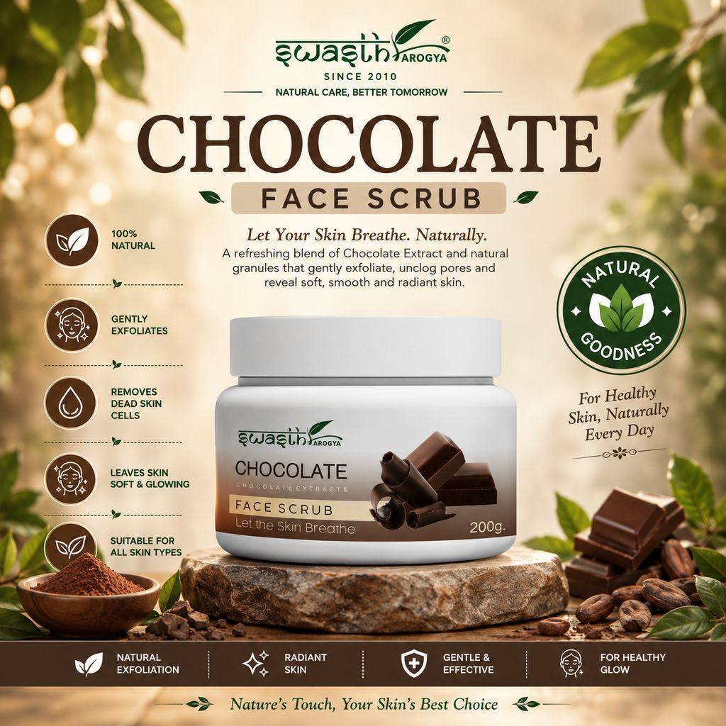 Swasth Arogya Chocolate Face Scrub || Lighten Complexion || Anti Aging || Remove Dead Cells & Rejuvenates || Moisturize || Pack Of 1 Jar Chocolate Face Scrub (200gm.) view 2