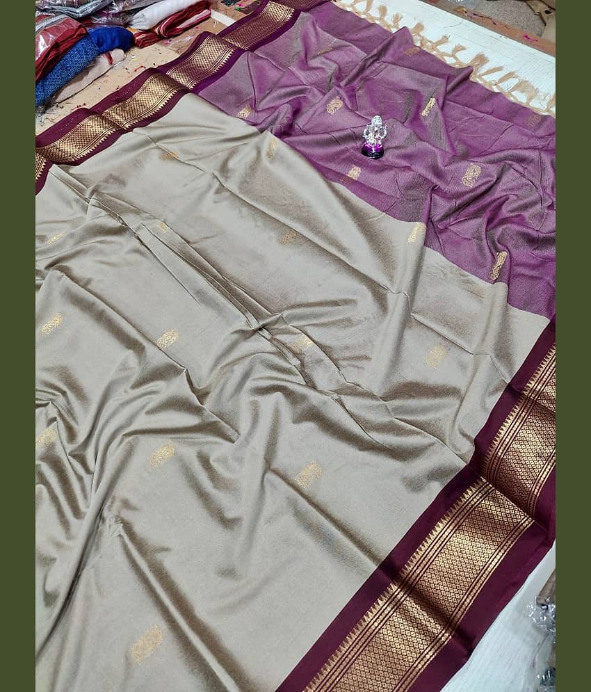 FAB SILK Cotton Silk Embellished Saree With Unstitched Blouse Piece ( Grey )