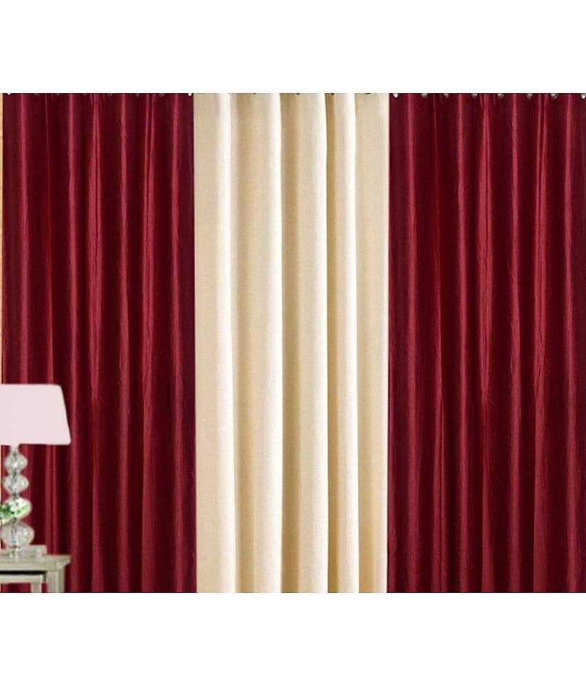 N2C Home Floral Semi-Transparent Eyelet Curtain 5 ft ( Pack of 3 ) - Maroon view 2