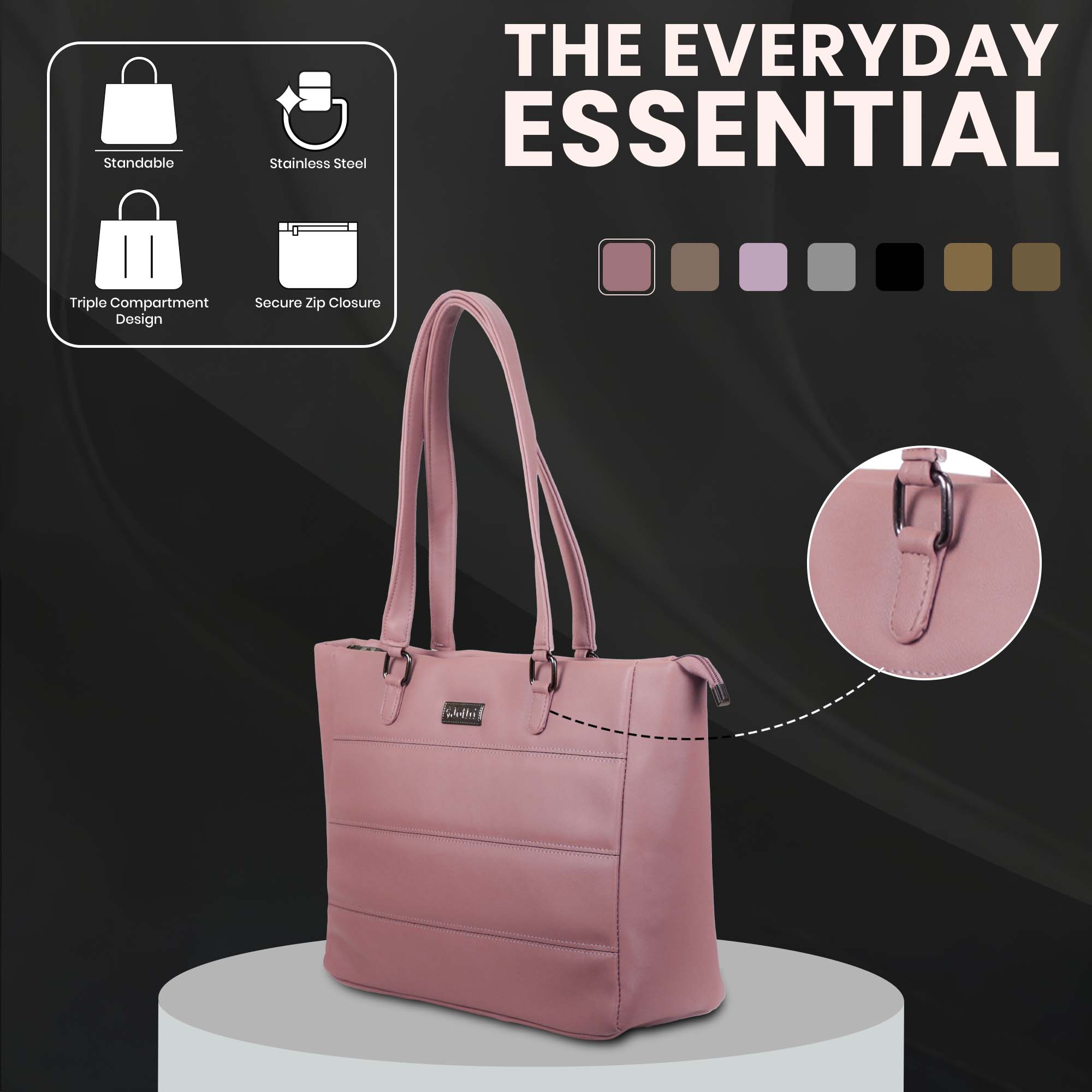 Jothi Velura Classic Handbag for Women | Stylish Synthetic Leather HandBag | Soft Base | Laptop Compartment | Water-Resistant | Multi-Pocket Design | 8 Elegant Colors view 2