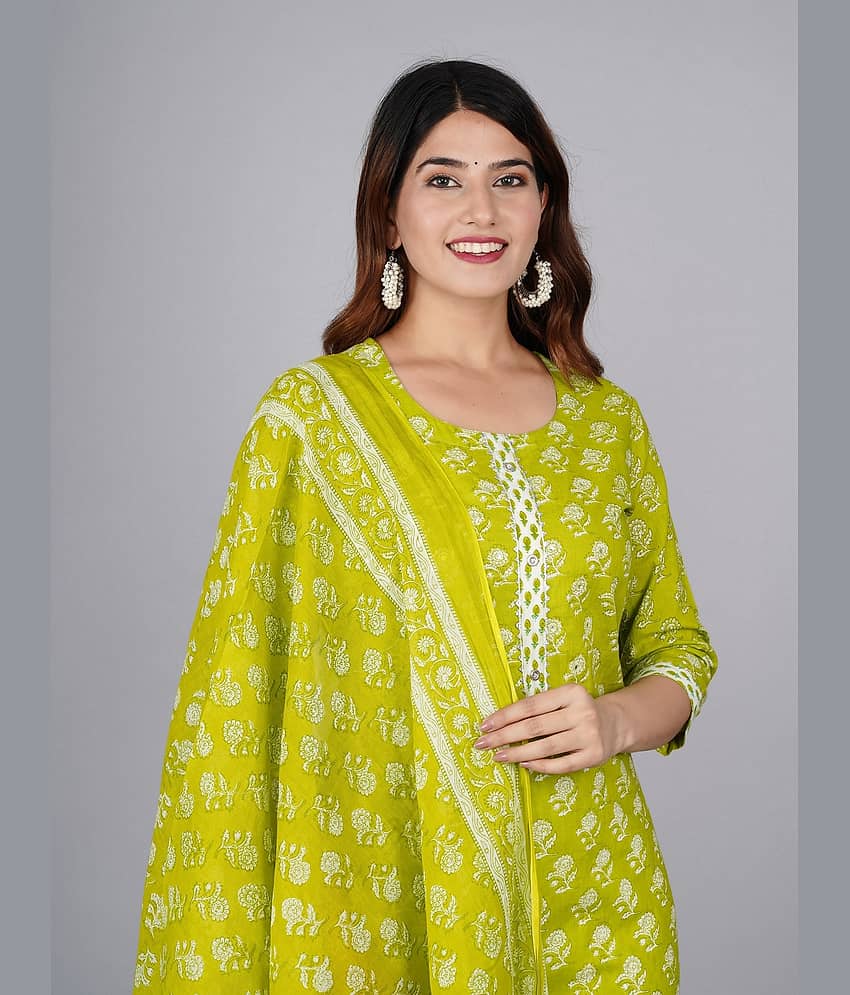 Mishree Collection - Turquoise Straight Cotton Women's Stitched Salwar Suit ( Pack of 1 ) view 2