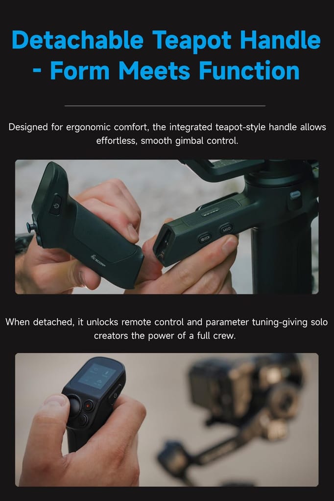 FeiyuTech SCORP 3 Gimbal Stabilizer for Camera, Built-in AI Tracking Sensor & Detachable Remote Control, 3.5KG Payload Camera Stabilizer with Touch Screen, Vertical Shooting view 2