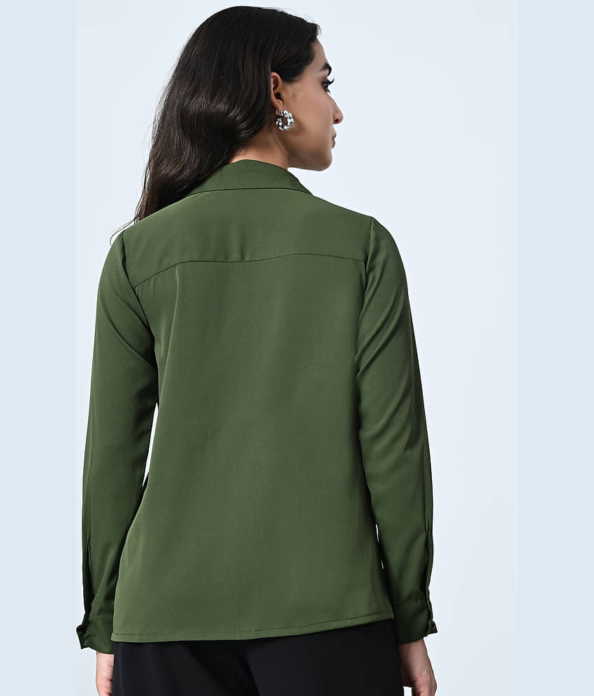 OTIRA Women Solid Poly Crepe Shirt ( Mint Green ) view 2