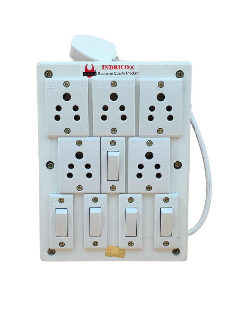 INDRICO 5 Way Extension Board with Individual Switch (Max. Rating 2000W) PVC White Pack of 1 view 2