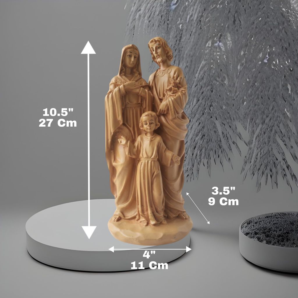 AMS Holy Family Idol | Resin Statue of Infant Jesus, Mother Mary & Saint Joseph � Brown Finish | Christian Religious Figurine for Home Altar, Prayer Room, Church & Spiritual Gifting � 27 cm view 2