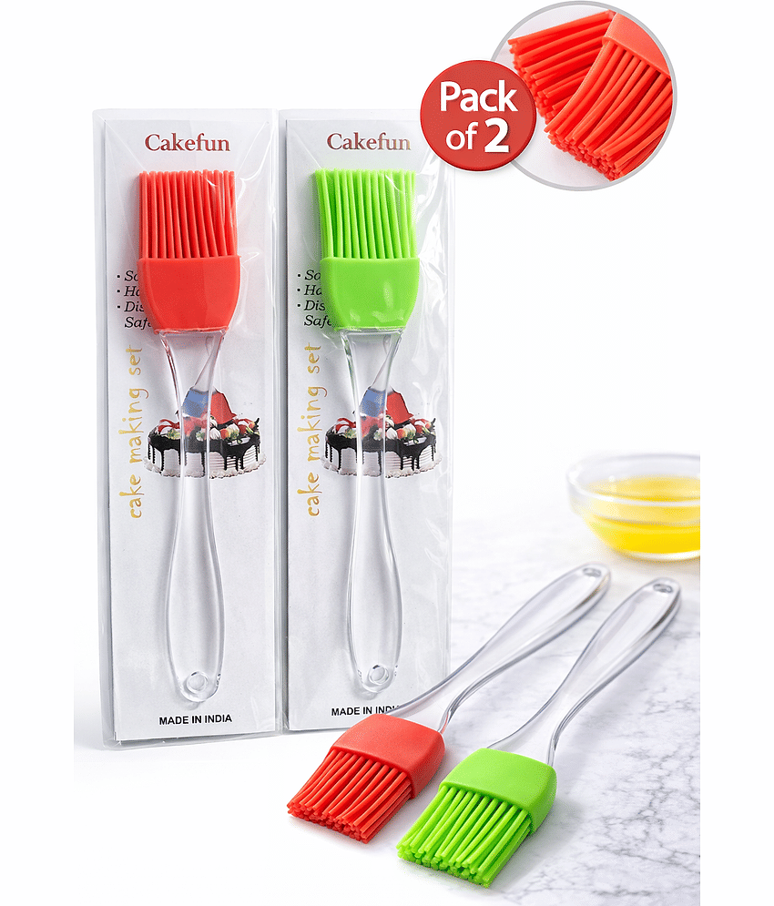Set of 2 Kitchen Silicon Flat Pastry Brush Multi Purpose Silicon Oil Cooking Brush for Grilling, Tandoor and BBQ (Multicolor)