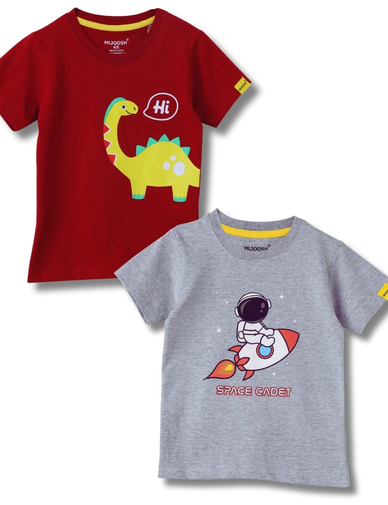 Boys T-Shirt Grey Heather Mélange / Winery Red, Soft Cotton, Ages 2-6 (2pcs pack) view 2