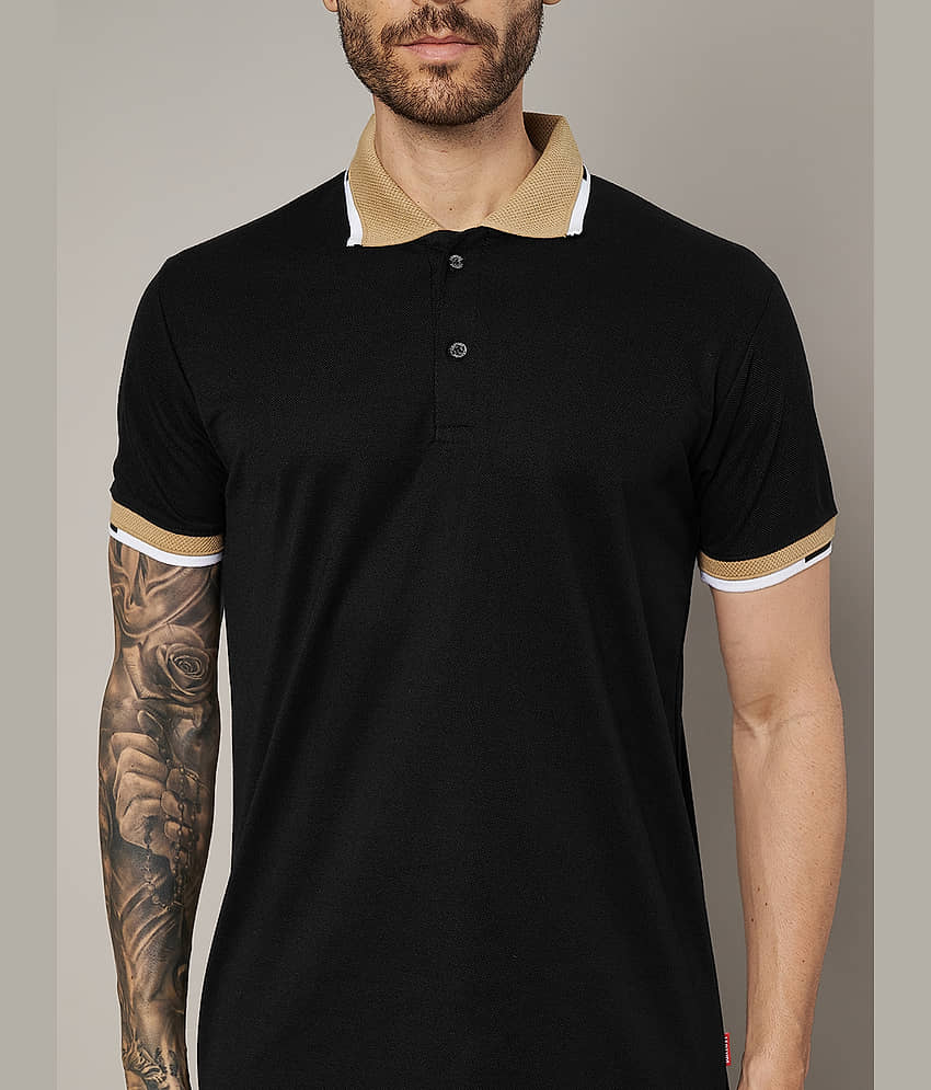 Leotude Men Cotton Blend Regular Fit Solid Polo T Shirt ( Black ) view 2