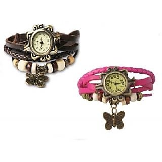 Butterfly ladies watch Combo Vintage Design Watches (BLACK PINK) By Eglob
