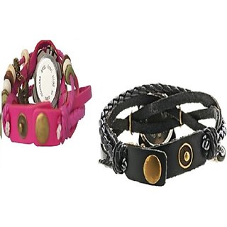 Butterfly ladies watch Combo Vintage Design Watches (BLACK PINK) By Eglob view 2