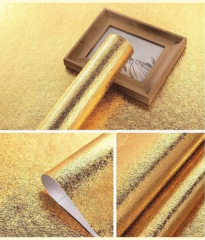 (Pack of 1) Golden Oil Proof Aluminum Foil Self Adhesive Sticker (60cm x 200cm) view 2