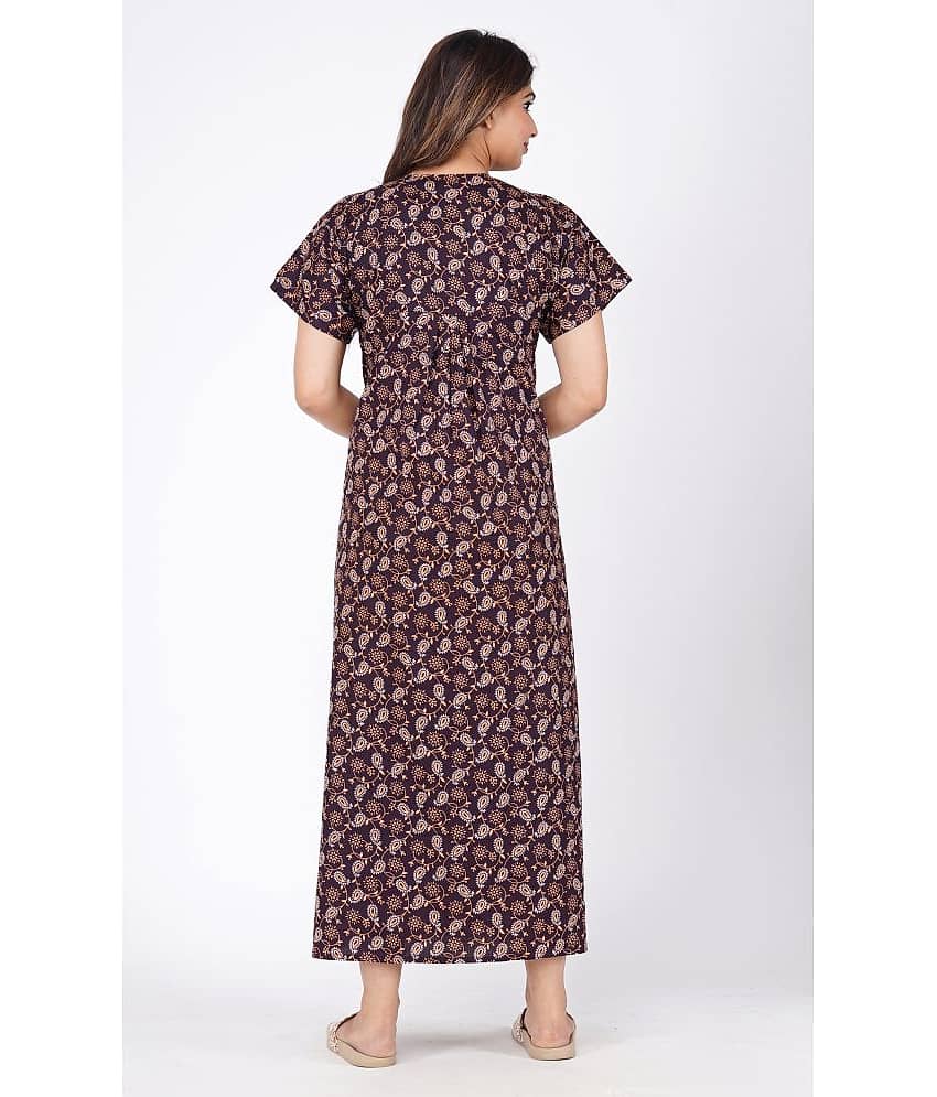 Favnic Brown Cotton Women's Nightwear Nighty & Night Gowns ( Pack of 1 ) view 2