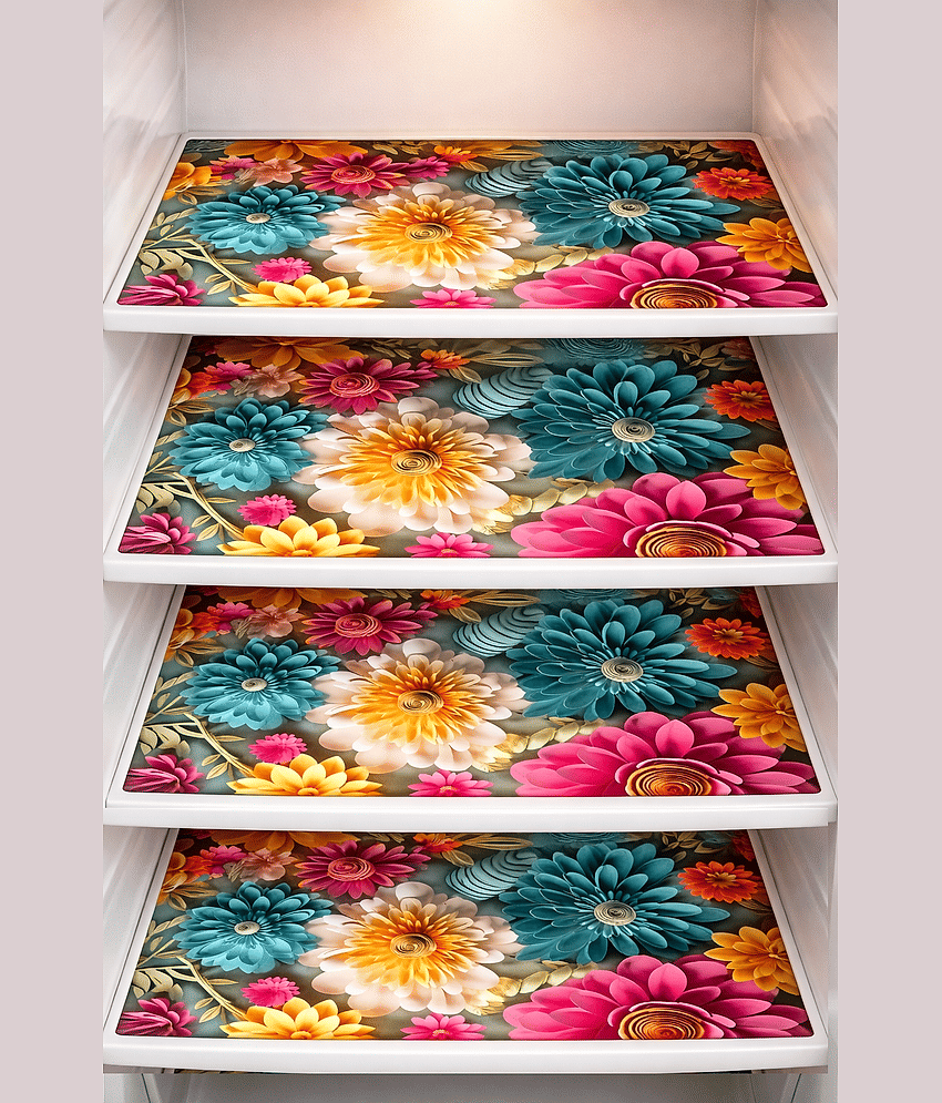 Revexo PVC Floral Fridge Mat & Cover ( 44 30 ) Pack of 5 - Black view 2