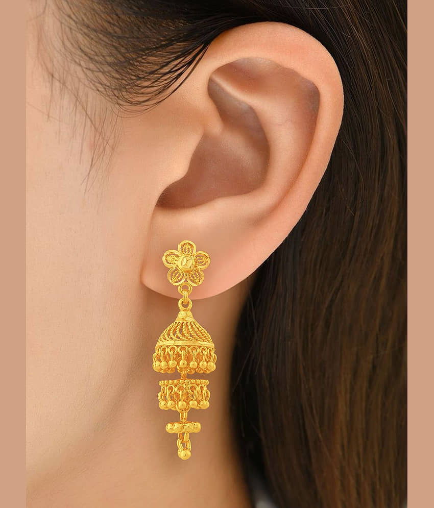 LUV FASHION Golden Jhumki Earrings ( Pack of 1 ) view 2