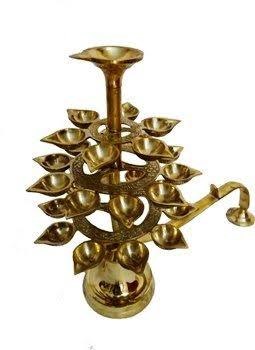Golden Multi-Tier Metal Diya Stand with Intricate Design
