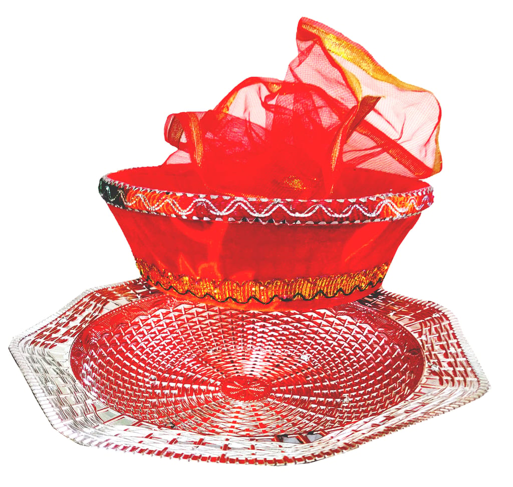Omkar by R3 Inc. Royal Gift Basket for Gifts Hampers | Fancy Basket | Wedding Basket for gift|fruit Packing (Pack of 2) Silver & Round - Multi Color view 2