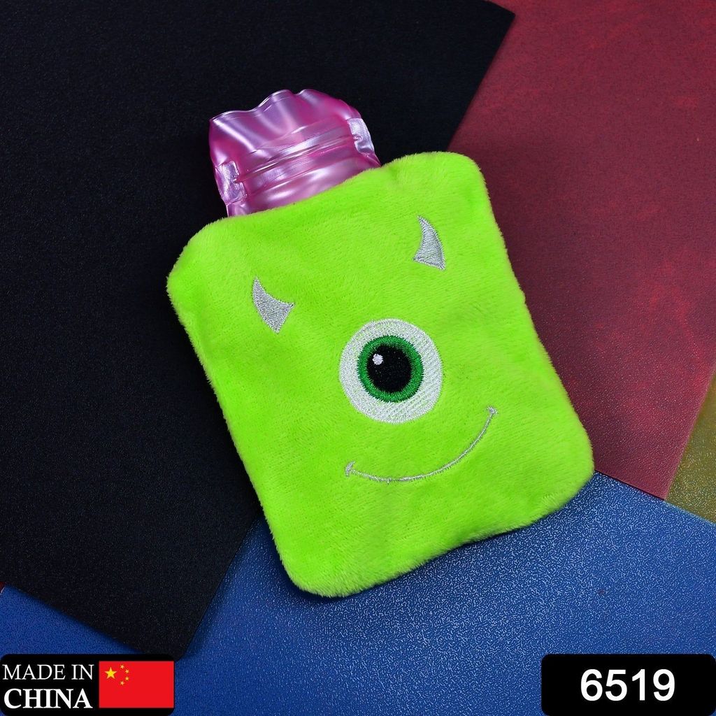 Green One-Eyed Monster Print Small Hot Water Bag with Cover for Pain Relief view 2
