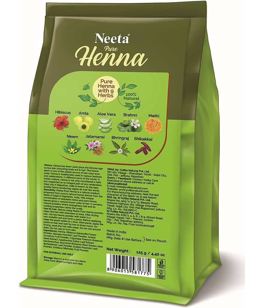 Neeta Pure Henna Powder for Hair with 9 Natural Herbs 125g Pack of 3, 100% Natural Henna Mehndi for Natural Looking Hair view 2