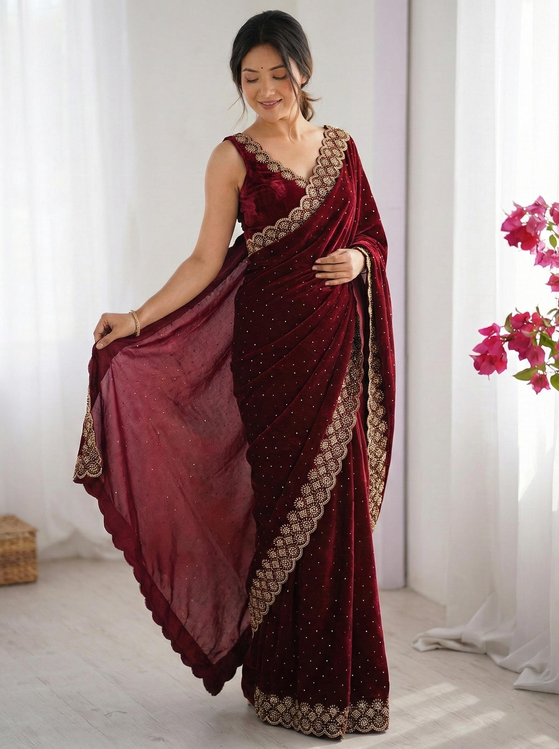 Space Silk Saree with Stone Work view 2