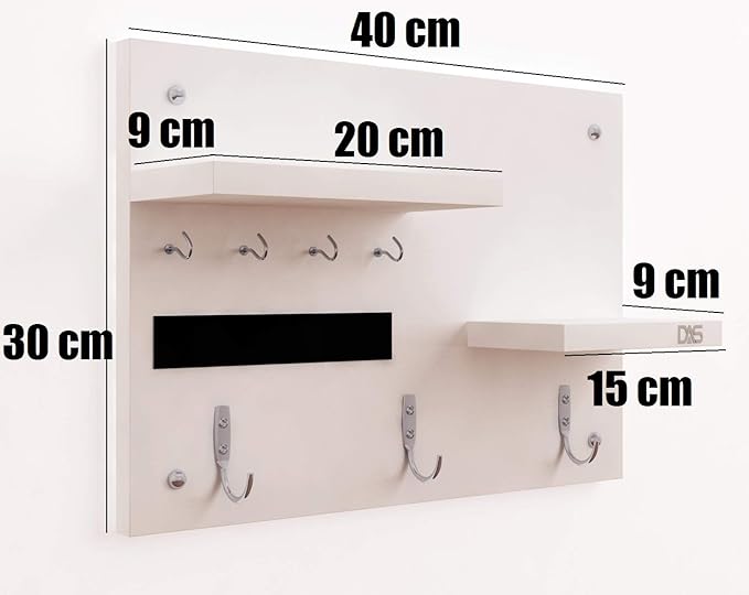DAS Wall Mounted Home Dcor Key Chain Holder/Organizer Key Hooks with Double Wall Shelf Display Rack Frosty White (7 Hooks)- Diana view 2