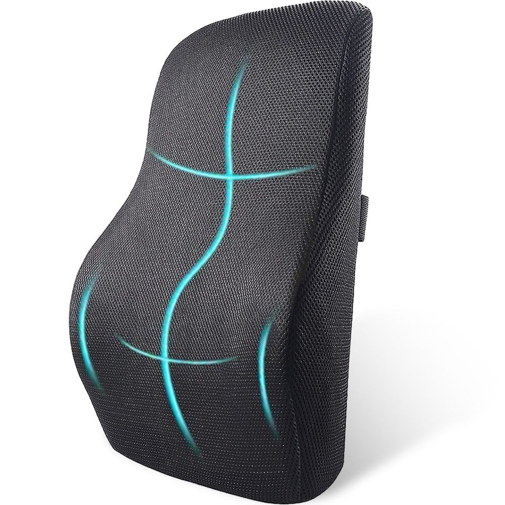 Sleepsia Orthopedic Lumbar Support Memory Foam Back Cushion, Back Rest Cushion for Car, Chair and Office Chair (17.5" L x 15.5" W x 5.5" H) Black, Pack of 1