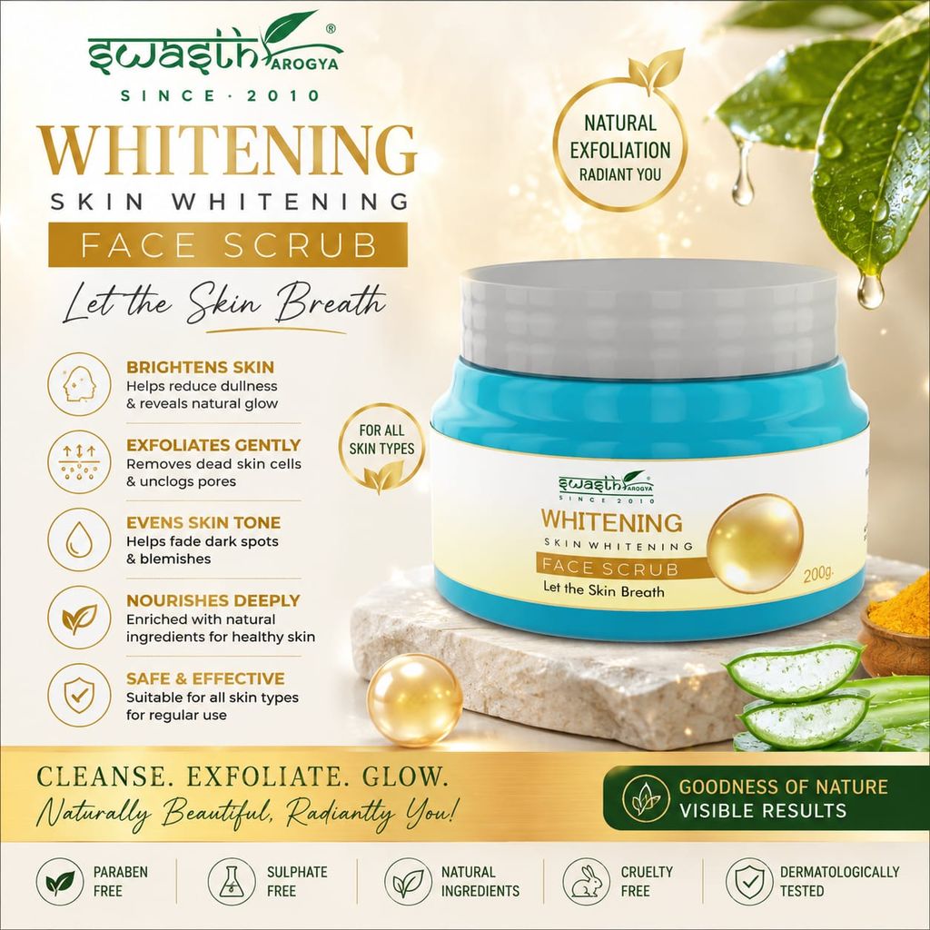 Swasth Arogya Whitening Face Scrub || Lightens Skin Tone || Dirt & Impurities || Free Of Mineral Oils & Parabens || Clear & Radiant || Pack Of 1 Jar Whitening Face Scrub (200gm.) view 2