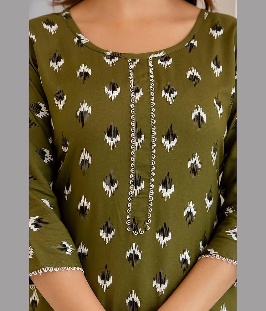 Kapadia Pack of 1 Rayon Printed Straight Women's Kurti - ( Green ) view 2