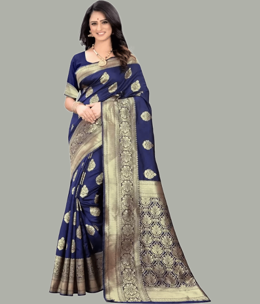 GARIYA Banarasi Silk Woven Saree With Unstitched Blouse Piece ( Rani )