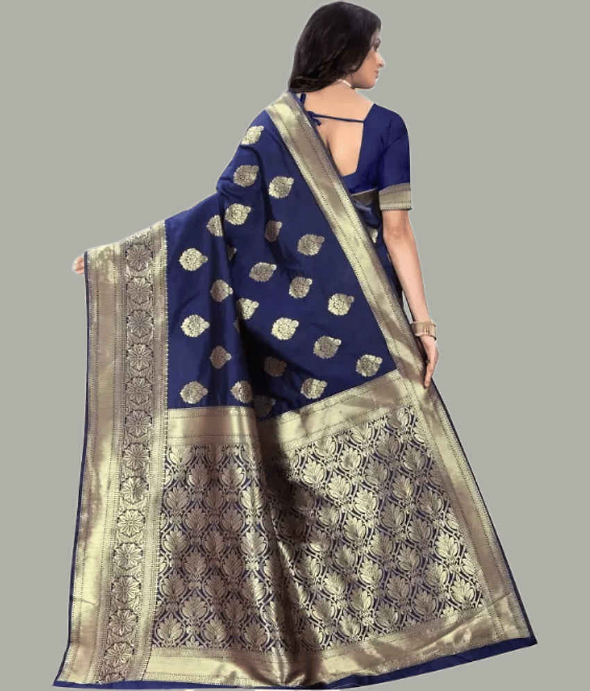GARIYA Banarasi Silk Woven Saree With Unstitched Blouse Piece ( Rani ) view 2
