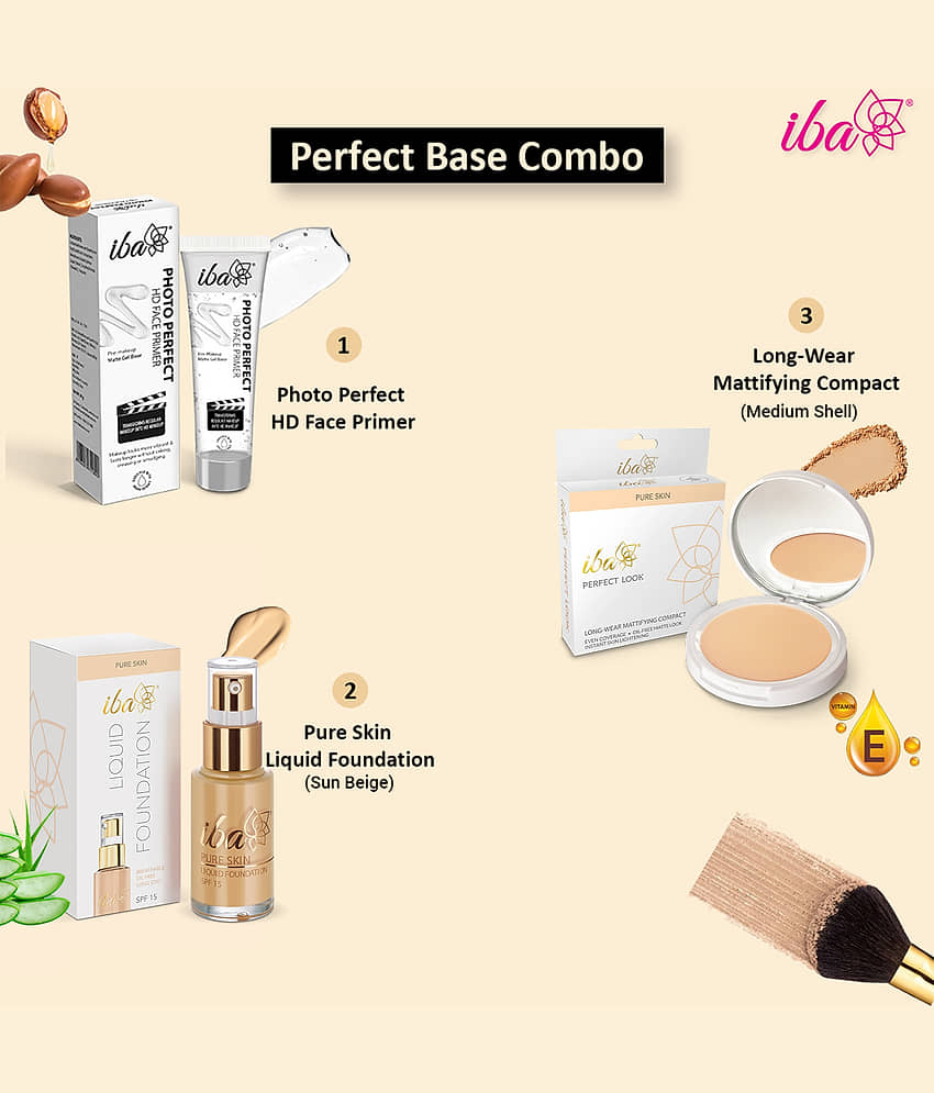 Iba Primer, Foundation,Compact Combo Sun Beige , Long Lasting, Full Coverage Base Makeup, (Pack of 3) view 2