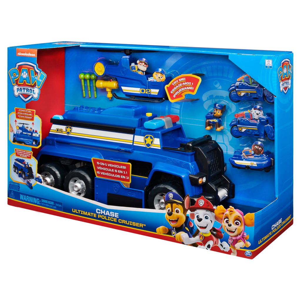 Paw Patrol Chase 5-in-1 Ultimate Police Cruiser - Car with Lights and Sounds, 2 Motorcycle, a Helicopter and a Boat for Kids Aged 3 and up view 2