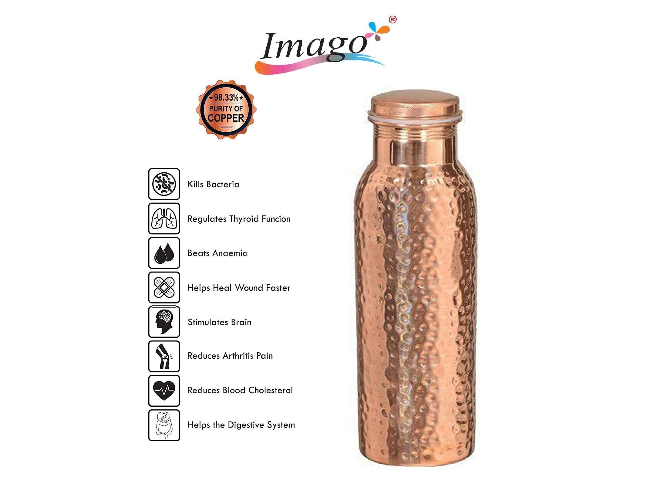 Imago Hammered Copper Bottle 1L (Pack of 6) view 2
