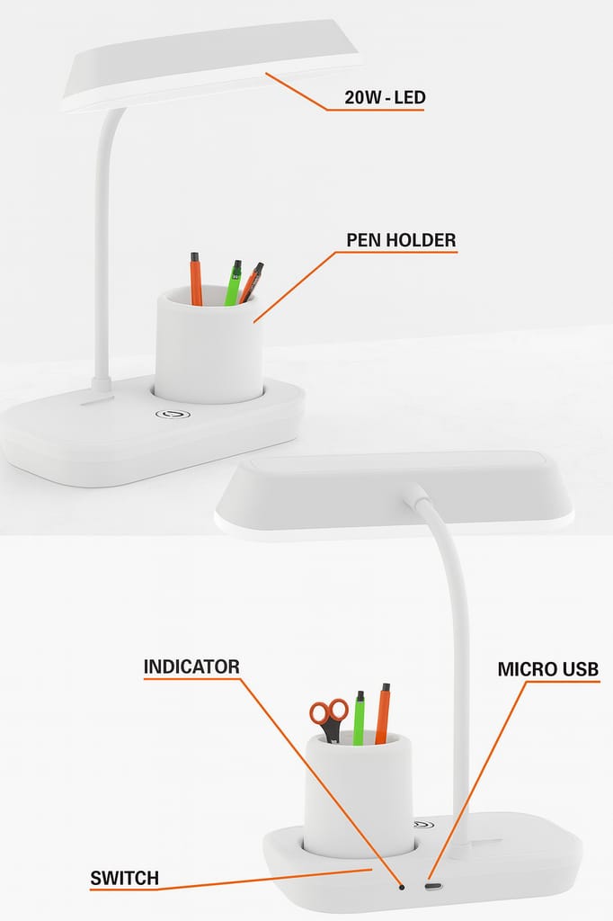 Multi-Functional LED Table Lamp with Pen Holder & Phone Stand, Dimmable, 12 Hr Battery view 2