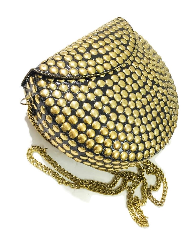 Shakuntala Vintage Clutch Vintage Handmade Metal Mosaic stone Shell purse Sling bag for women Party Bag Special occasion accessories( Golden) view 2