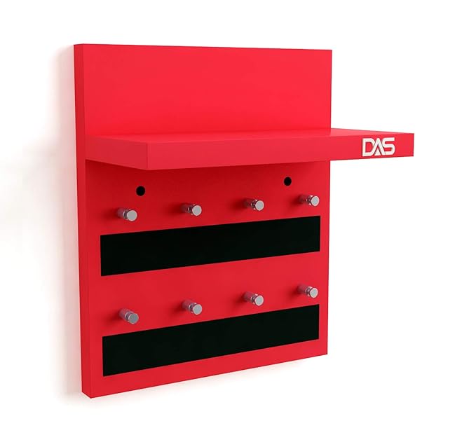DAS Wall Mounted Home Dcor Key Chain Holder/Organizer Key Hooks with Wall Shelf Display Rack Classic Series Red (8 Knobs)- Larose view 2
