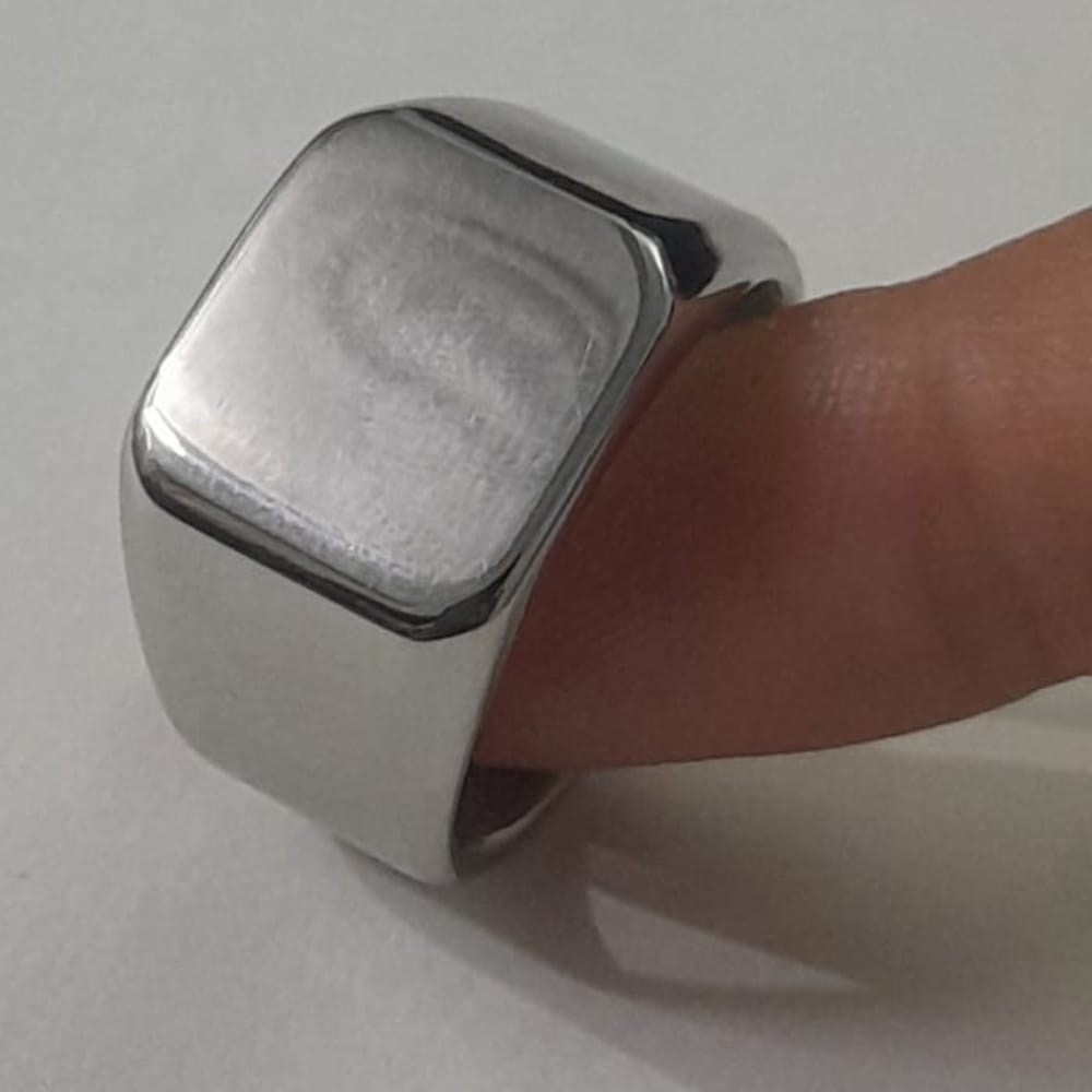 Men's Silver Signet Steel Ring view 2
