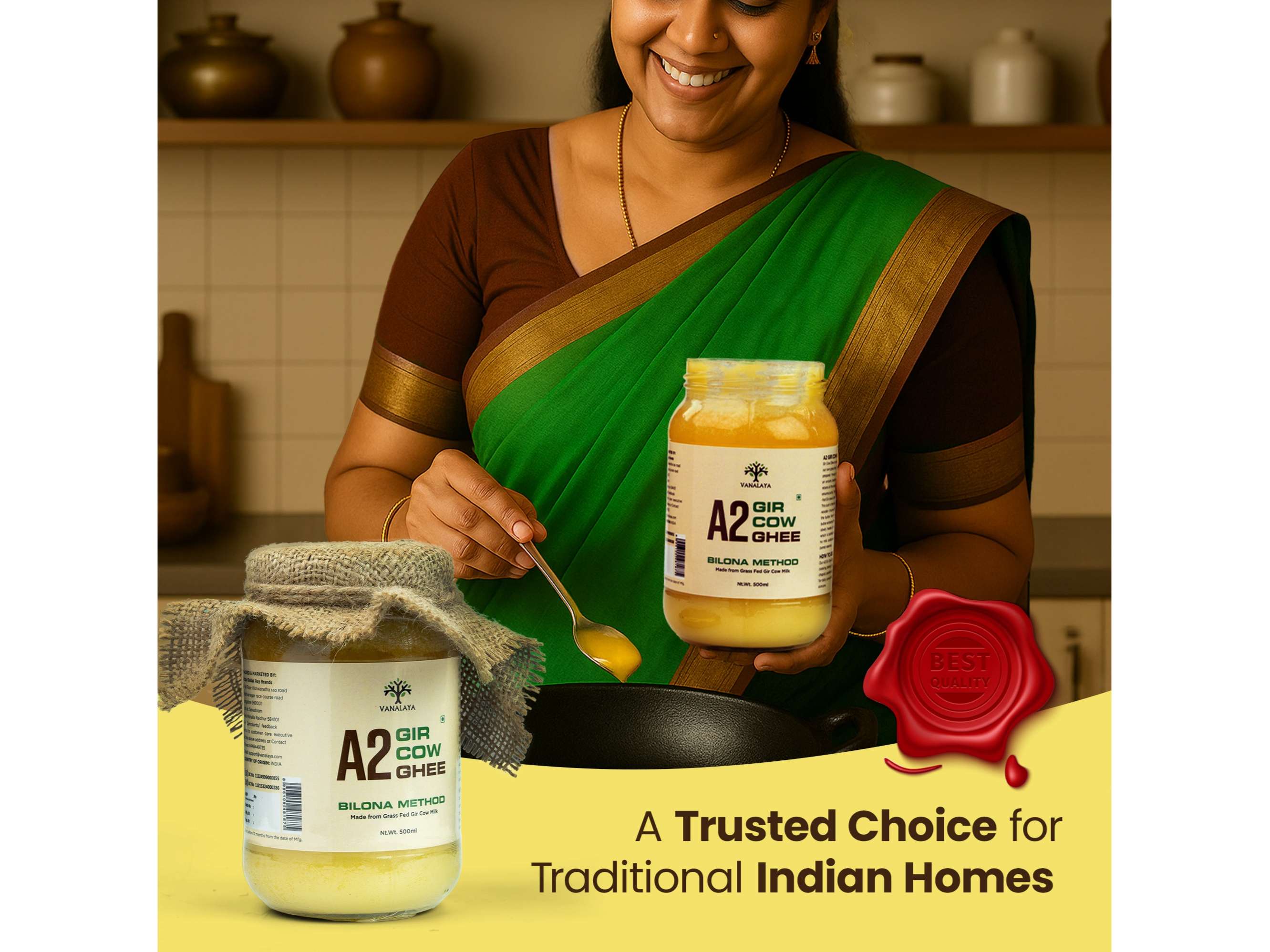 A2 Desi Gir Cow ghee Prepared by Traditional Bilona Method - 1000 Millilitre view 2