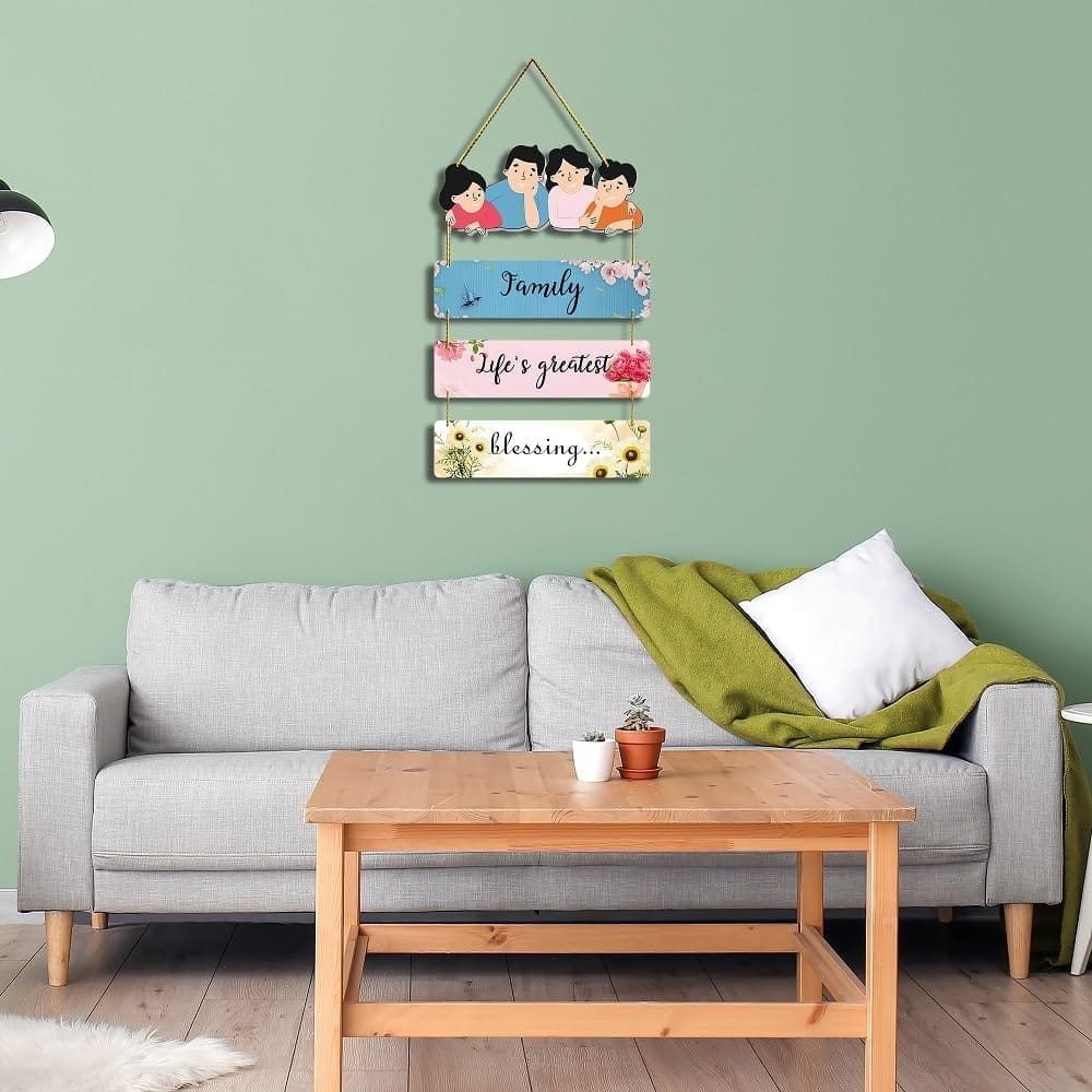 Charmor Family Life's greatest blessing Decorative Wall Hanger for Living Room | Bedroom | Gift | Home Decoration | Wooden Design Item (WH3317) view 2