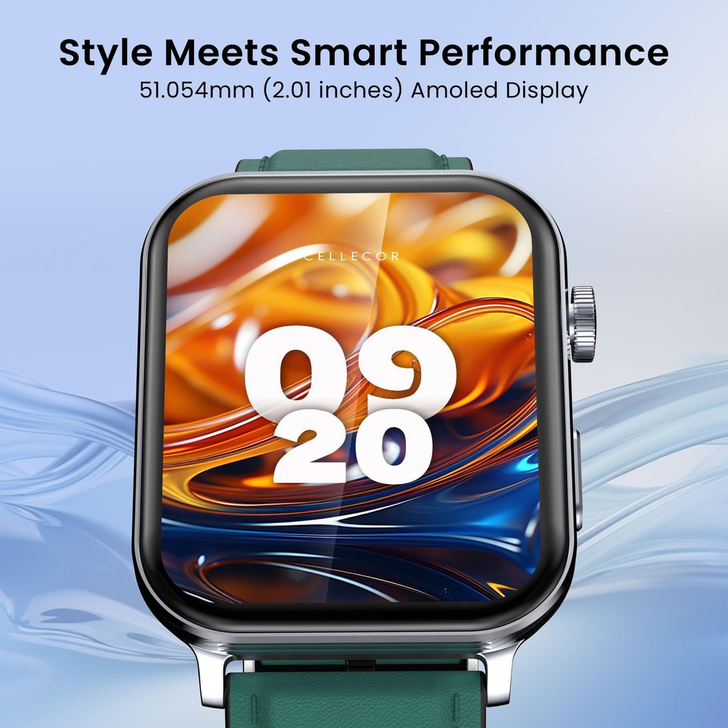 CELLECOR M9 Pro Blaze, 2.01" Amoled Display with Rotating Crown, Voice Assistance, Advanced Chipset, BT Calling, Fast Charge, 100+ Sports Mode & Watch Faces, Upto 5 Day Battery, IP67 (Green) view 2