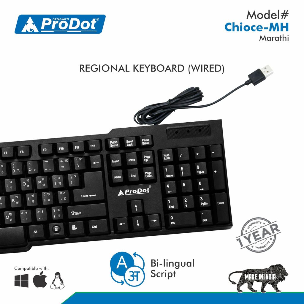 ProDot KB-Choice QWERTY �Made in India� Keyboard with 104 Low Profile Keys, Spill Resistant Design for Windows, Mac, PC, Laptop view 2