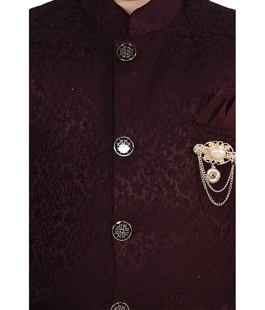 Arshia Fashions Boys Jacquard Wine Sherwani ( Pack of 1 ) view 2