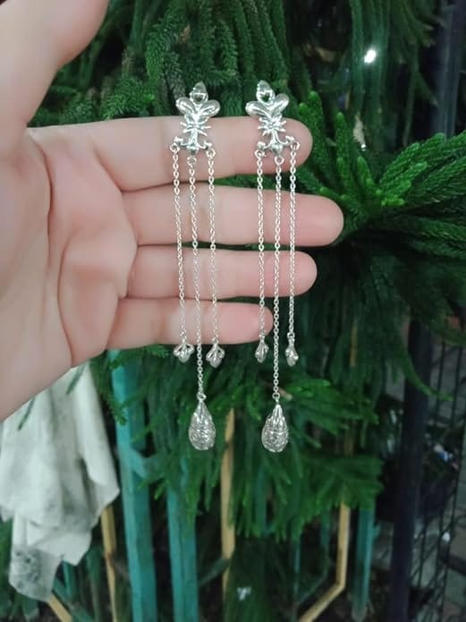 Vijayshree Sovani Designs 92.5 Sterling Silver Filigree Shoulder Grazer Earrings | Statement 925 Silver Dangler Shoulder Dusters | Unique Gifts for Women & Girls view 2