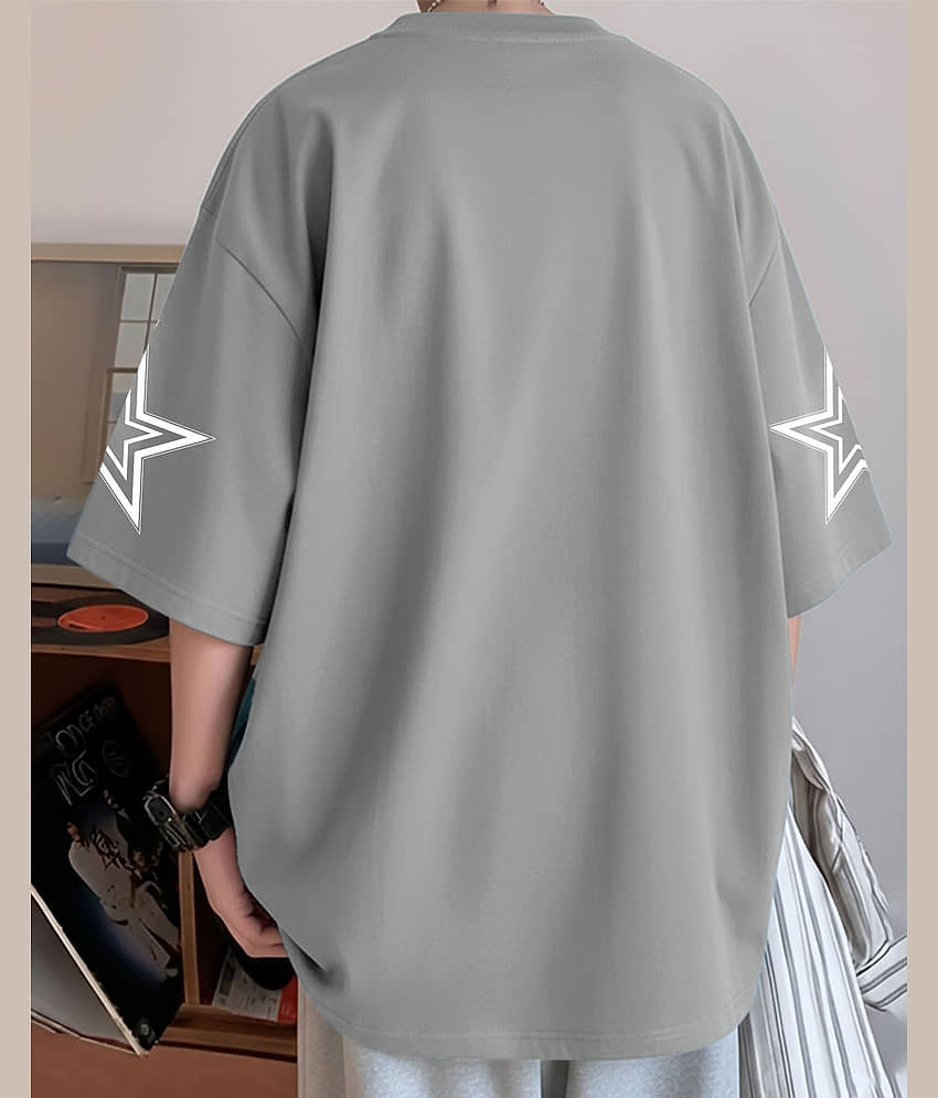 AOOSH Men Cotton Blend Oversized Fit Printed T Shirt ( Grey ) view 2