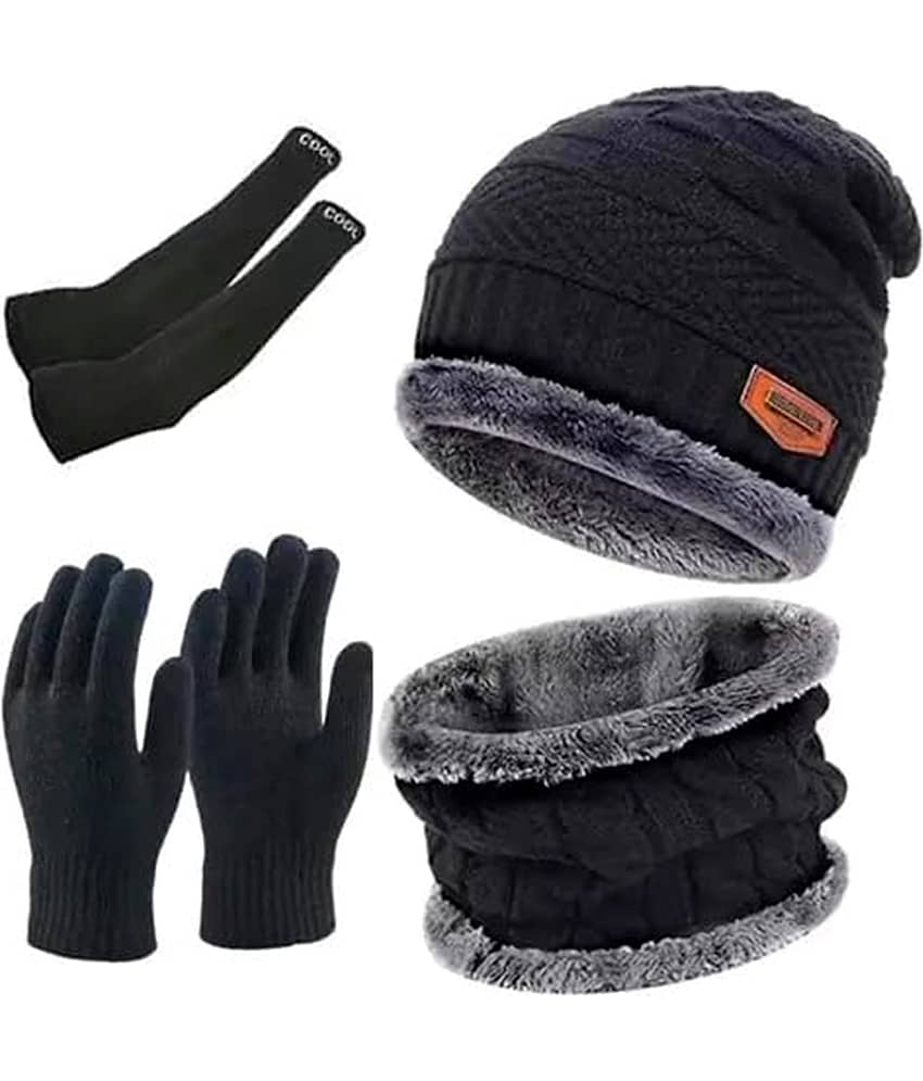 THRIFTKART Pack of 1 Woollen Men's Cap ( Black ) view 2