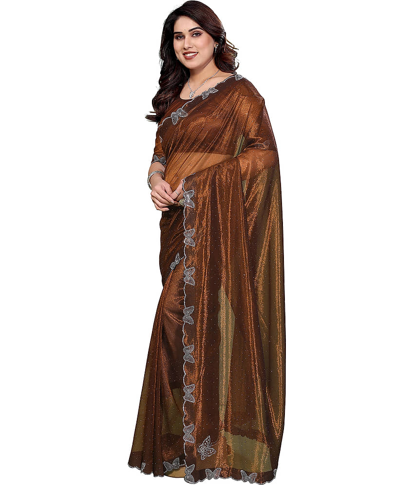 ANAND SAREES Net Solid Regular Saree With Unstitched Blouse Piece ( Yellow ) view 2