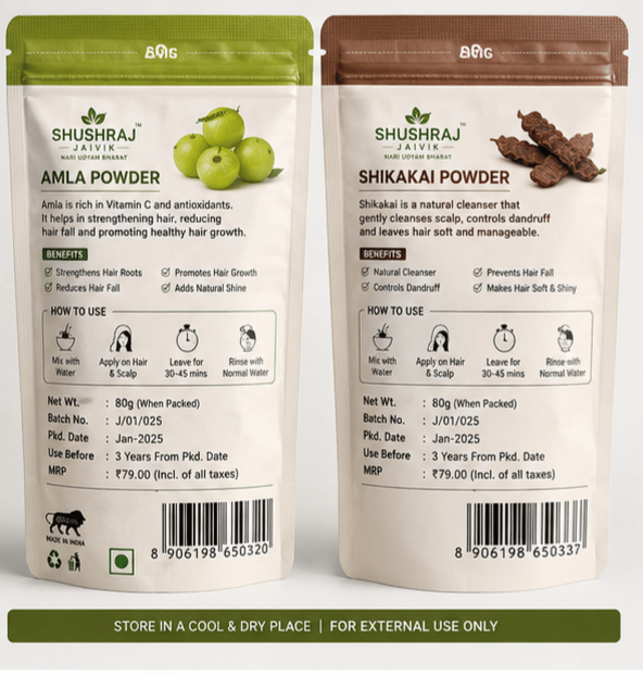 SHUSHRAJ JAIVIK Amla Powder & Shikakai Powder Combo Pack | Natural Herbal Hair Care | Hair Growth, Hair Fall Control & Scalp Cleansing view 2